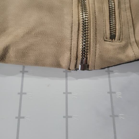 Abercrombie & Fitch Moto Jacket Womens S Tan Zip Y2K Fringe Suede Vegan Leather - Picture 8 of 8